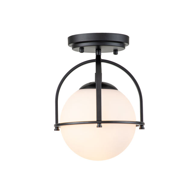 Modern Simple Opal Glass Globe Semi Flush Mount Ceiling Lighting in Airy Frame Design for Kitchen Island /Dining Room /Hallway