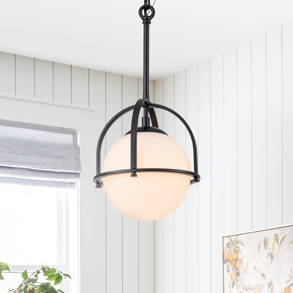 Modern Simple Opal Glass Globe Gold Kitchen Island Pendant Lighting in Airy Frame Design