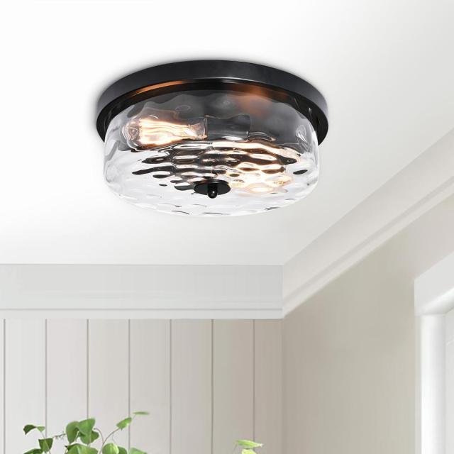 2-Light Modern Traditional Seeded Glass Flush Mount Decorative Ceiling Light for Bedroom Kitchen Living Room Hallway