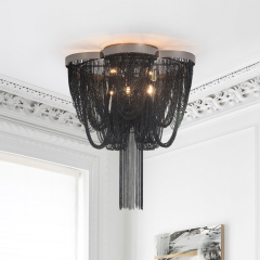 5-Light Modern Glam Tassel Flush Mount Ceiling Light in Black/ Chrome Design for Bedroom/Living Room /Hallway