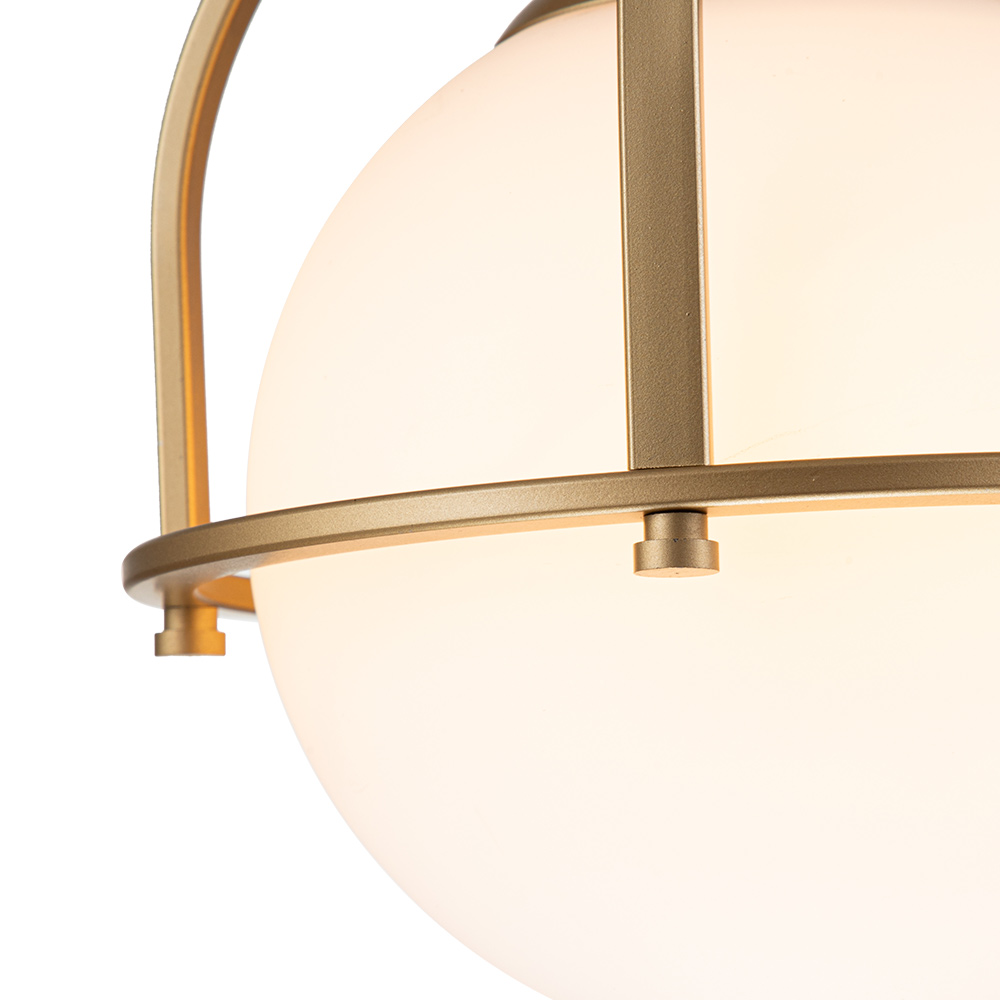 Modern Simple Opal Glass Globe Gold Kitchen Island Pendant Lighting in Airy Frame Design