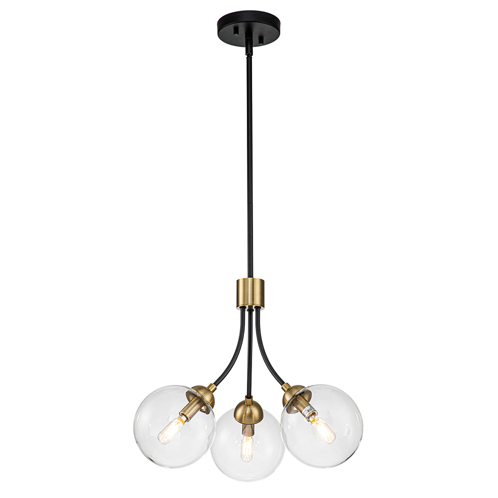 3-Light Modern Minimalist Sputnik Chandelier with Clear Glass Globe for Bedroom/ Kitchen/ Living Room