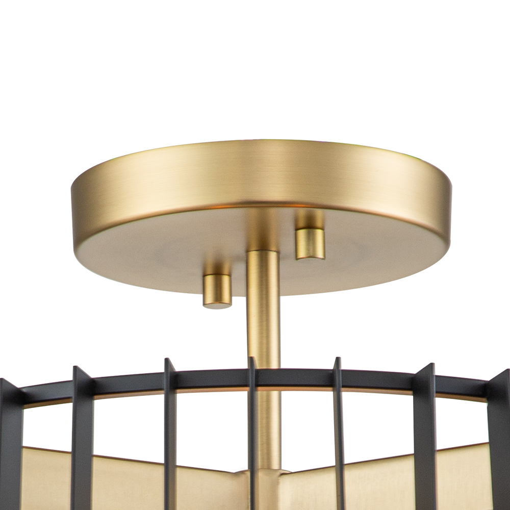 3-Light Modern Farmhouse Vintage Sector Cage Flush Mount Ceiling Light in Matte Black Design for Kitchen Island / Bedroom /Hallway