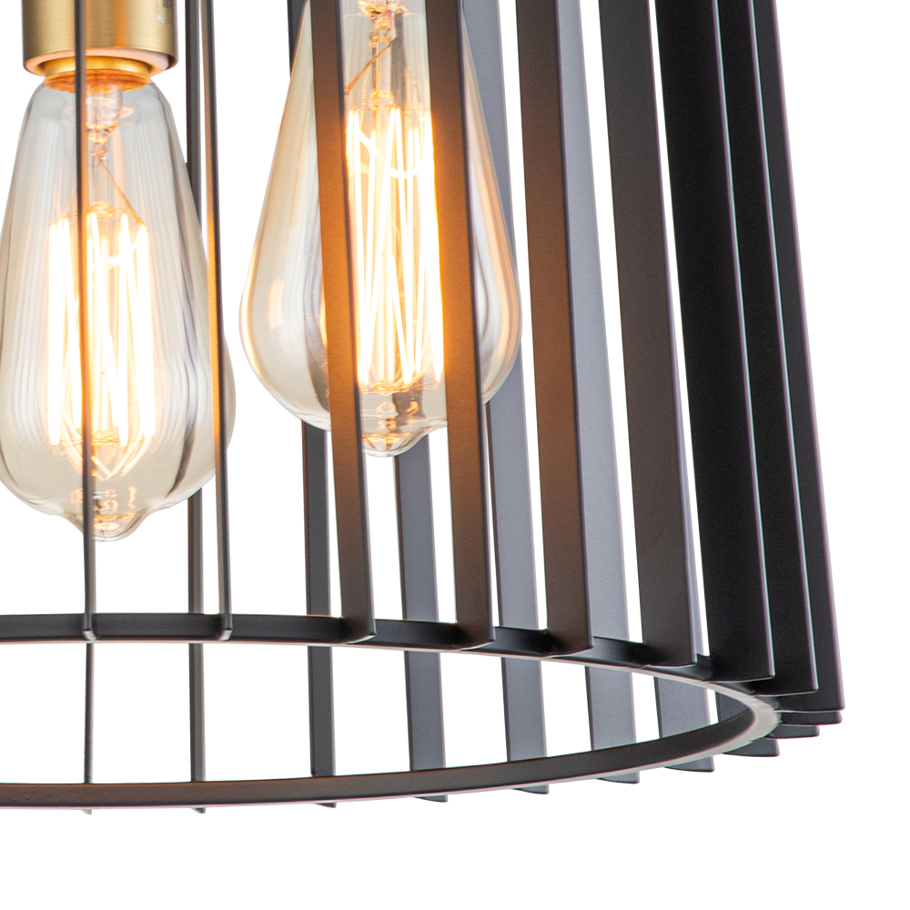 3-Light Modern Farmhouse Vintage Sector Cage Flush Mount Ceiling Light in Matte Black Design for Kitchen Island / Bedroom /Hallway