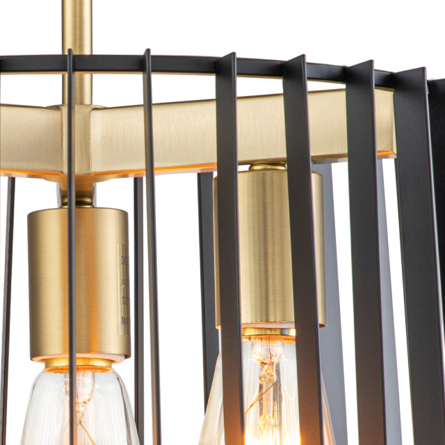 3-Light Modern Farmhouse Vintage Sector Cage Flush Mount Ceiling Light in Matte Black Design for Kitchen Island / BedRoom /Hallway