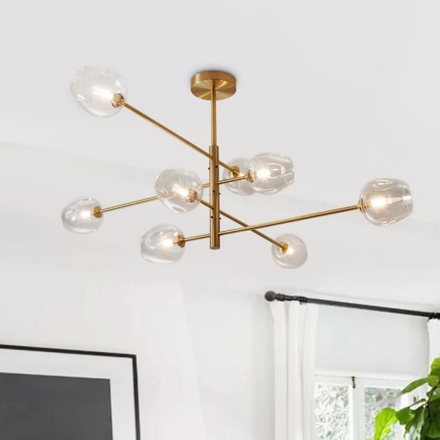 Modern 8-Light Sputnik Transparent Globe Multi Chandelier in Brass Finish for Living Room/Bedroom/Dining Room