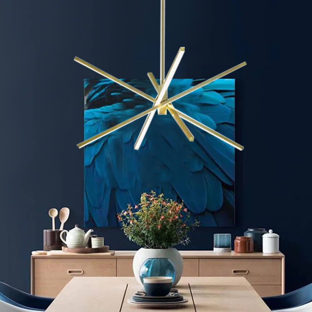 Modern 4-Light LED Cross Arms Sputnik Chandelier in Matt Black/ Aged Brass/ Chrome Finish for Home Office Dining Room Living Room