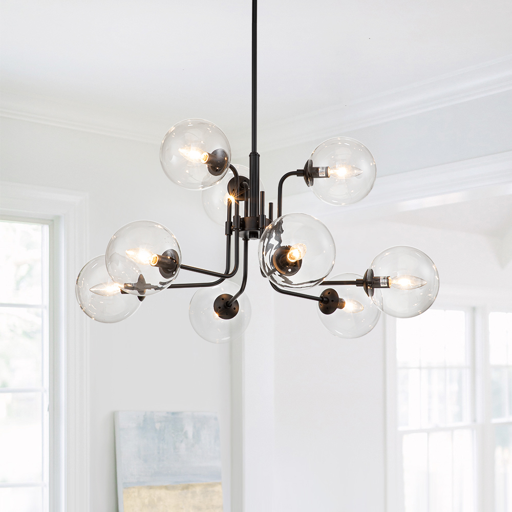 Glam Modern 9-Light Linear Branch Sputnik Bubble Chandelier for Kitchen Island Dining/Living Room