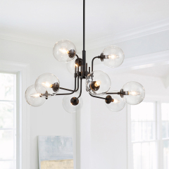 Glam Modern 9-Light Linear Branch Sputnik Bubble Chandelier for Kitchen Island Dining/Living Room