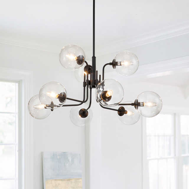 Glam Modern 9-Light Linear Branch Sputnik Bubble Chandelier for Kitchen Island Dining/Living Room
