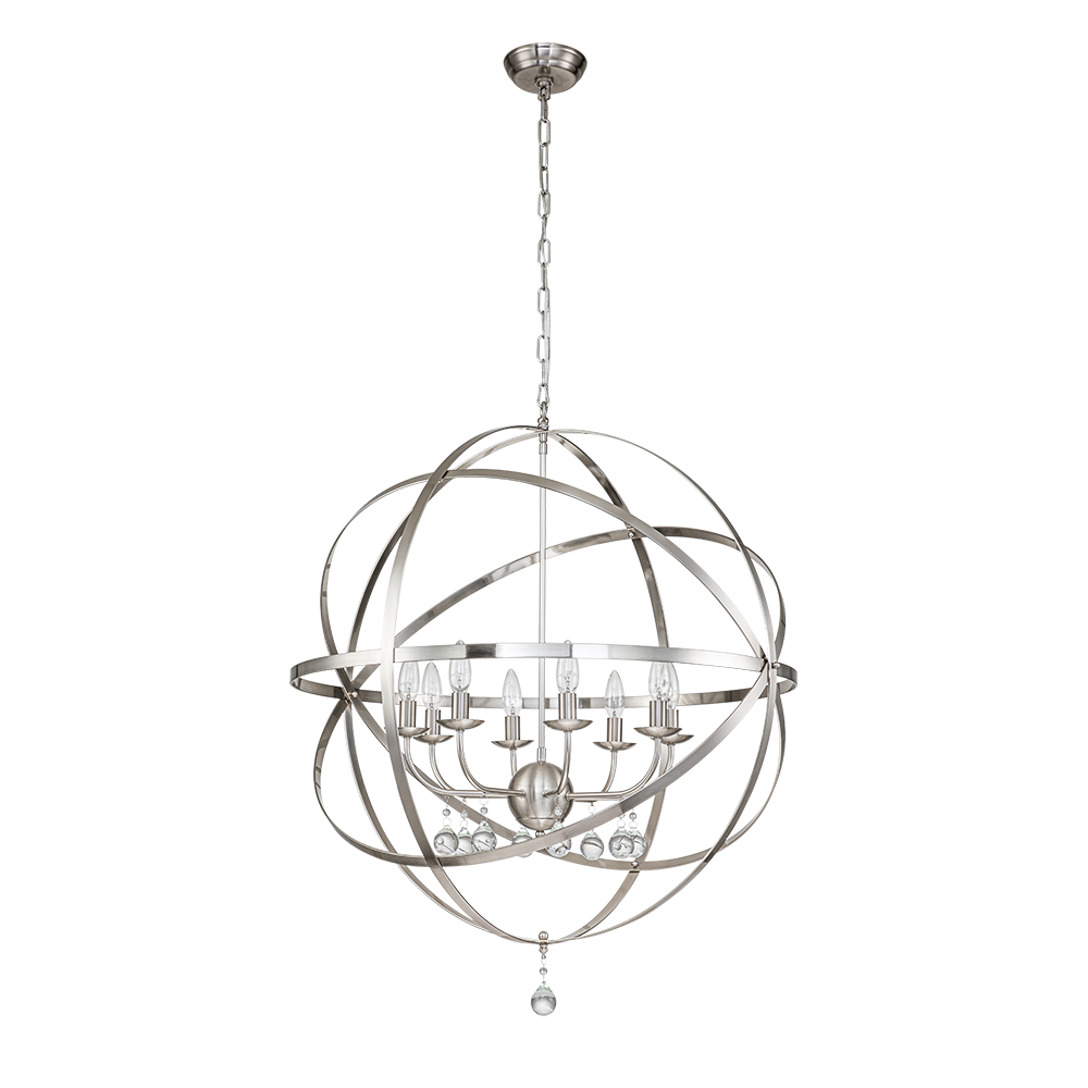 Modern Farmhouse Circle Frame Crystal Orb Chandelier Pendant Lighting with Cage Shade For Restaurant/ Kitchen/ Dining Room
