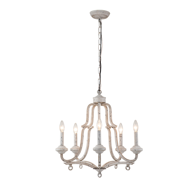 Modern Farmhouse Rustic 5 Lights Candle Style Empire Chandelier in Antique White Finish for Living Room/ Dining Room/ Museum