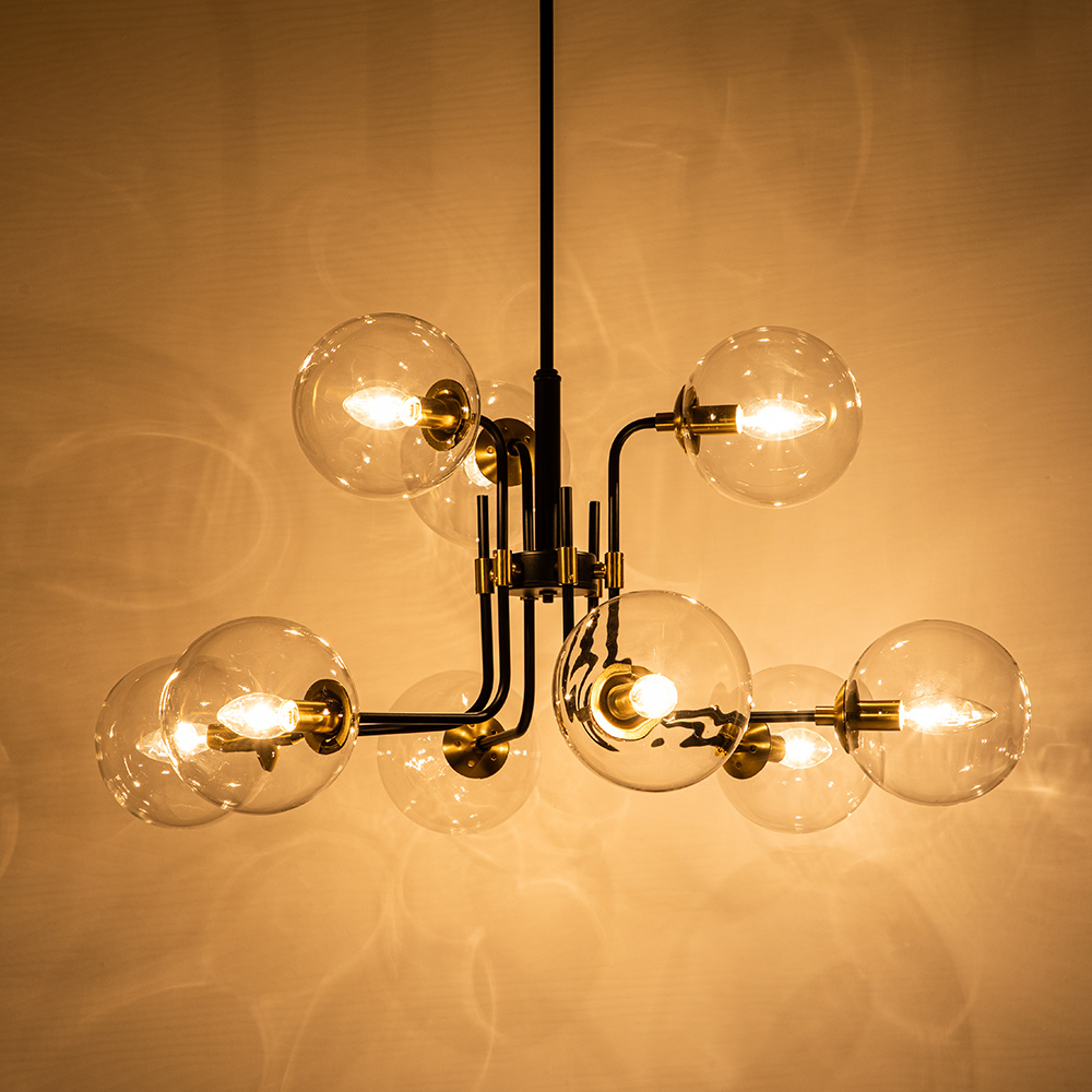 Glam Modern 9-Light Linear Branch Sputnik Bubble Chandelier for Kitchen Island Dining/Living Room