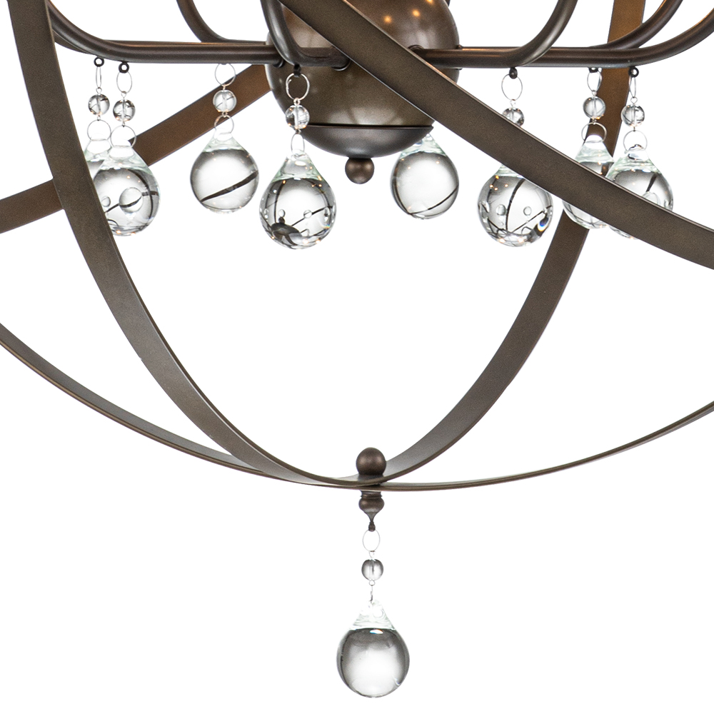 Modern Farmhouse Circle Frame Crystal Orb Chandelier Pendant Lighting with Cage Shade For Restaurant/ Kitchen/ Dining Room