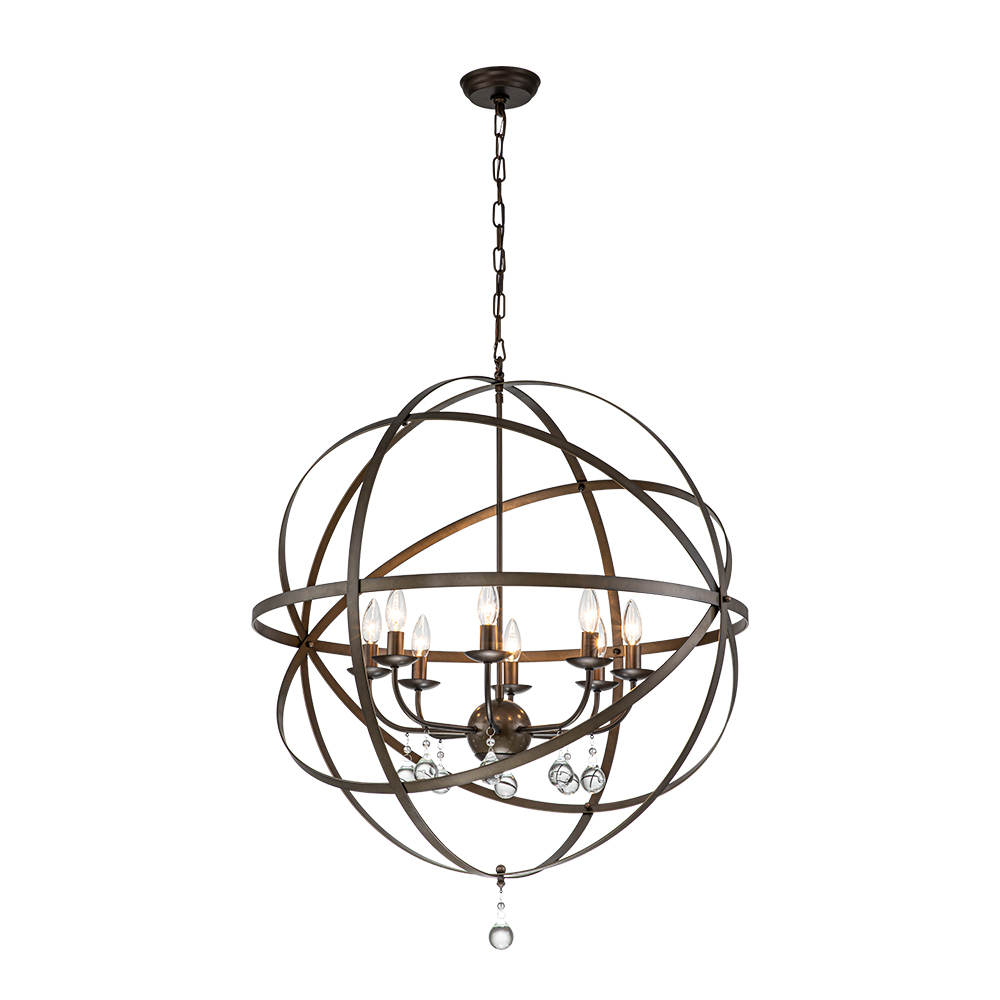 Modern Farmhouse Circle Frame Crystal Orb Chandelier Pendant Lighting with Cage Shade For Restaurant/ Kitchen/ Dining Room