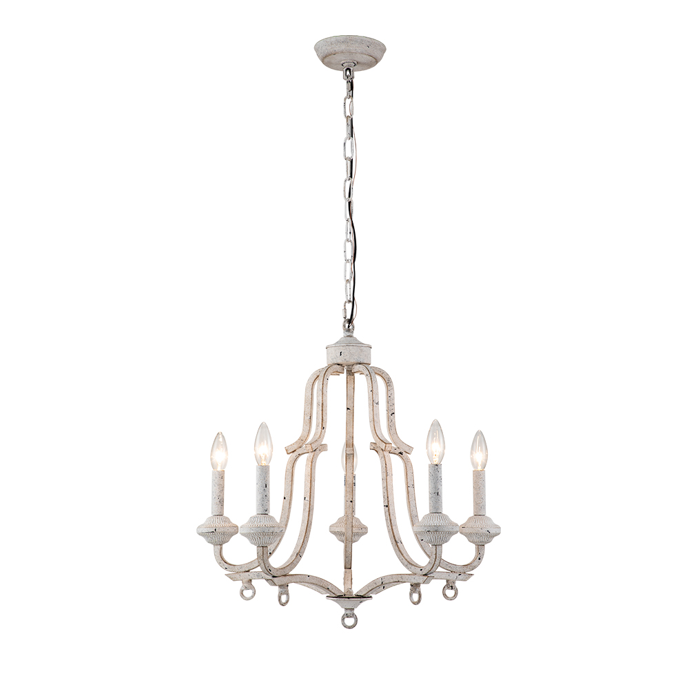 5-Light Modern Farmhouse Mid-century Candle Style Empire Chandelier in Antique White Finish for Living Room/ Dining Room/ Museum