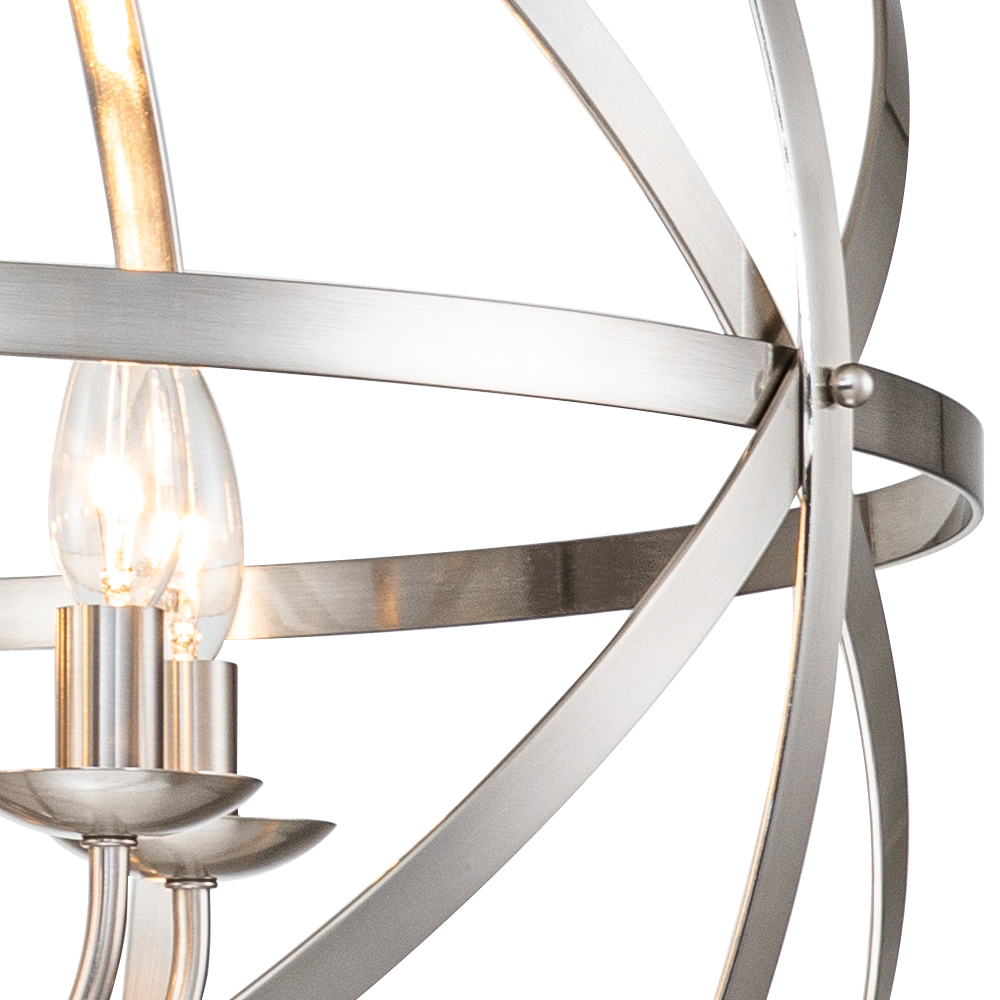 Modern Farmhouse Circle Frame Crystal Orb Chandelier Pendant Lighting with Cage Shade For Restaurant/ Kitchen/ Dining Room