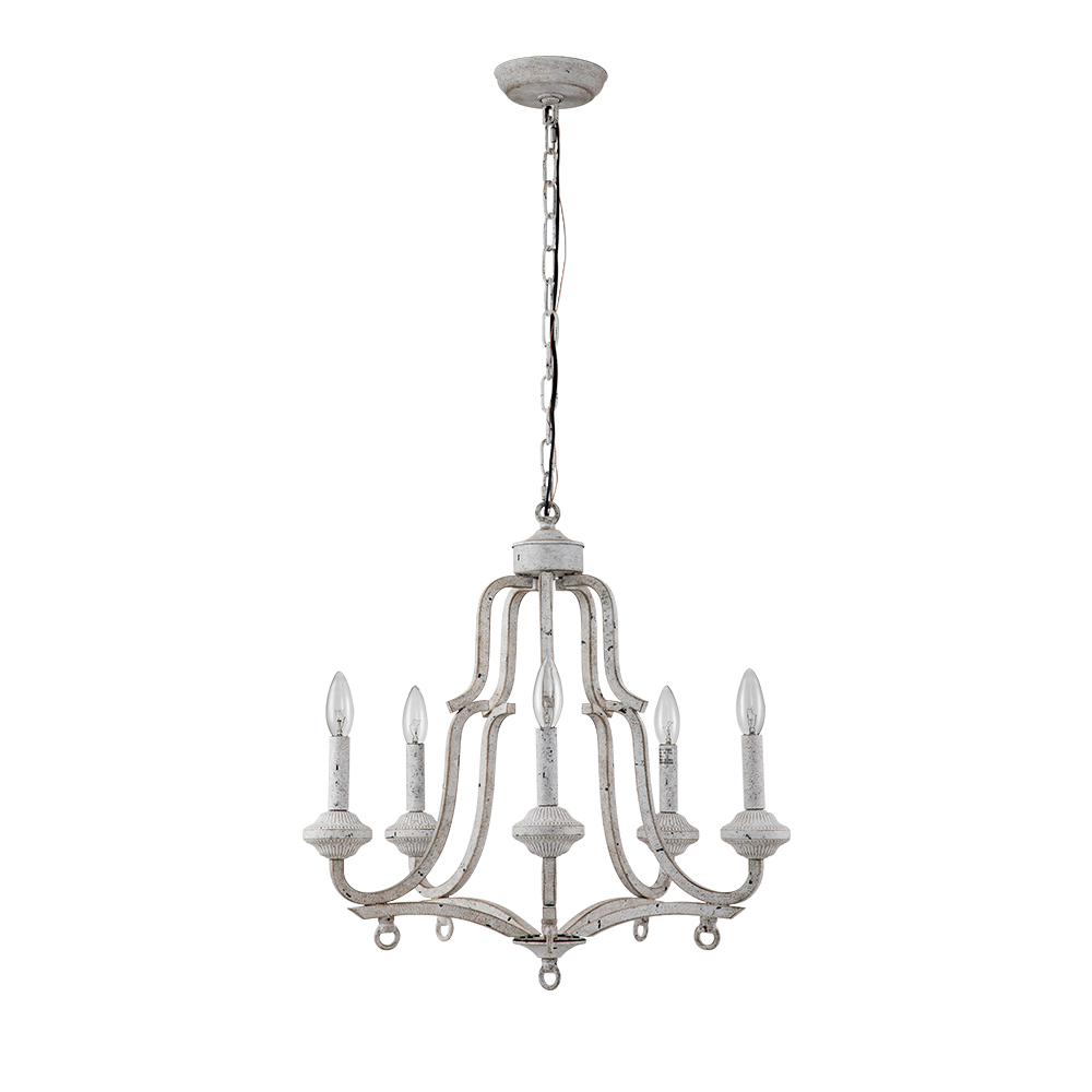 5-Light Modern Farmhouse Mid-century Candle Style Empire Chandelier in Antique White Finish for Living Room/ Dining Room/ Museum