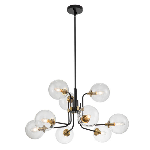 Glam Modern 9-Light Linear Branch Sputnik Bubble Chandelier for Kitchen Island Dining/Living Room