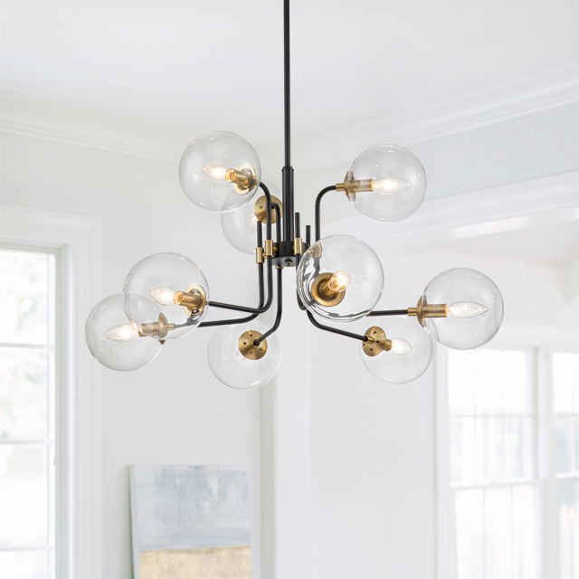 Glam Modern 9-Light Linear Branch Sputnik Bubble Chandelier for Kitchen Island Dining/Living Room