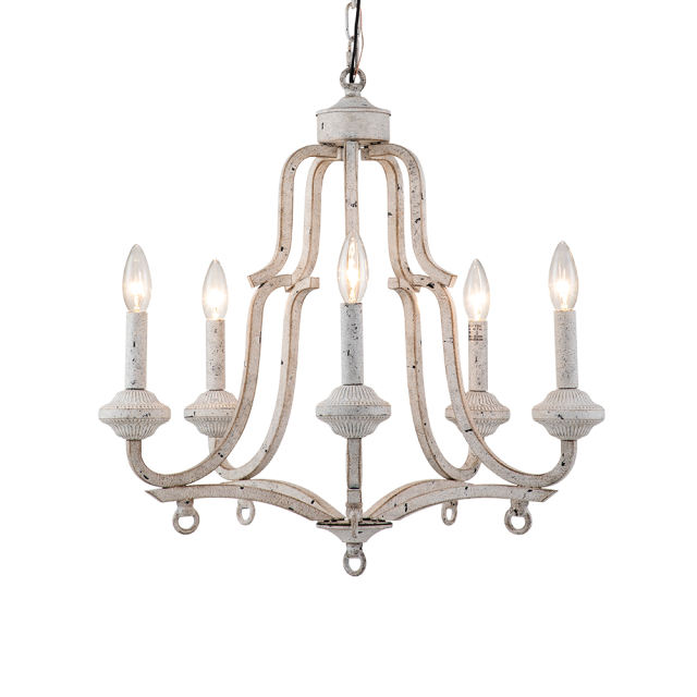 Modern Farmhouse Rustic 5 Lights Candle Style Empire Chandelier in Antique White Finish for Living Room/ Dining Room/ Museum