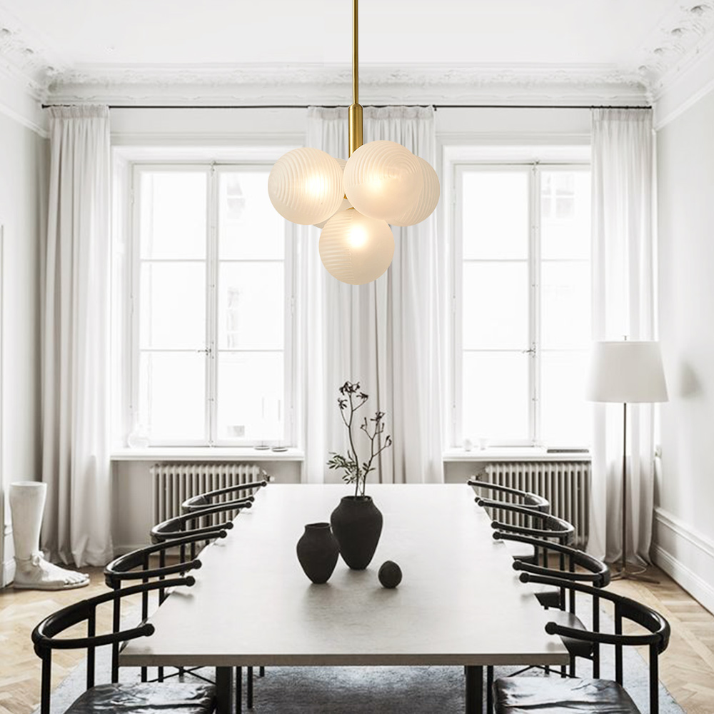 Contemporary Modern 5/13 Light Brass Bubble Cluster Grape Chandelier in Opal Textured White Glass Shade for Living /Dining Room