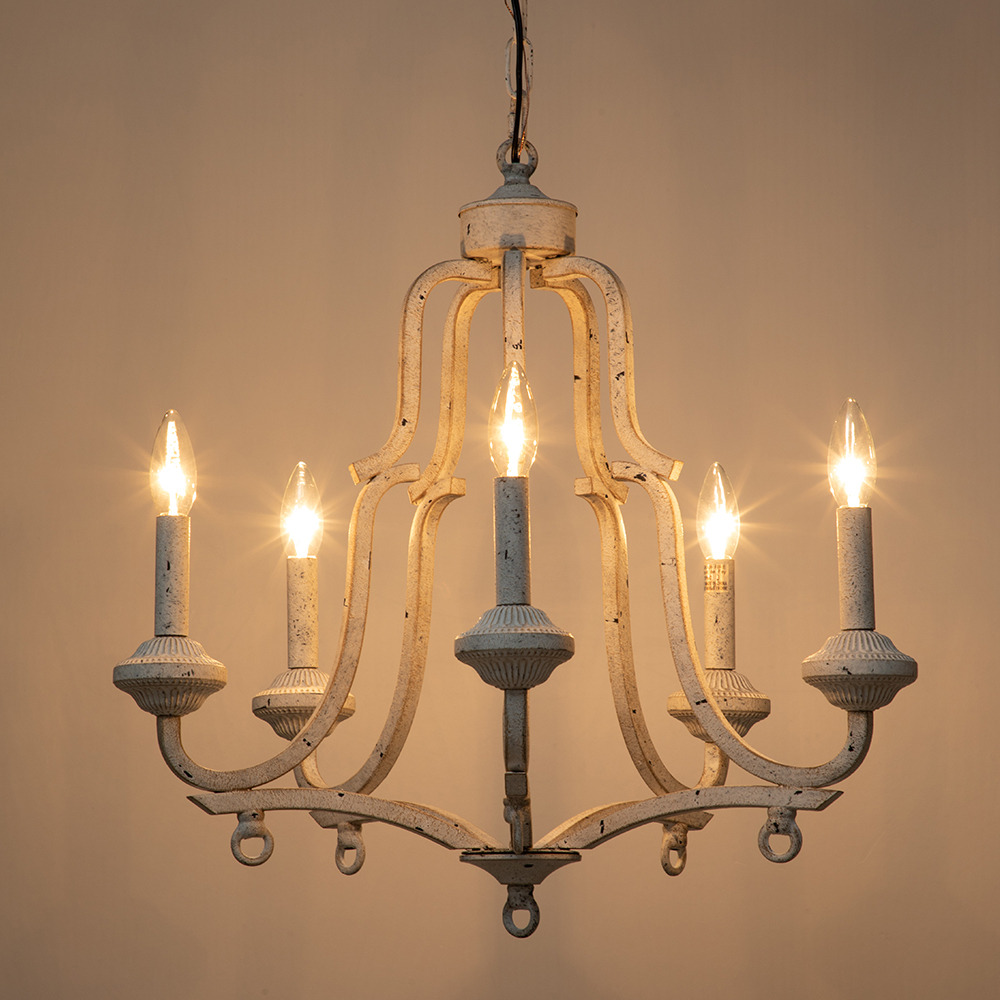 5-Light Modern Farmhouse Mid-century Candle Style Empire Chandelier in Antique White Finish for Living Room/ Dining Room/ Museum
