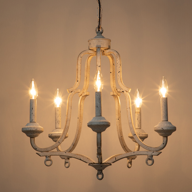 Modern Farmhouse Rustic 5 Lights Candle Style Empire Chandelier in Antique White Finish for Living Room/ Dining Room/ Museum