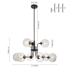 Glam Modern 9-Light Linear Branch Sputnik Bubble Chandelier for Kitchen Island Dining/Living Room