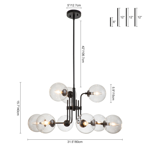 Glam Modern 9-Light Linear Branch Sputnik Bubble Chandelier for Kitchen Island Dining/Living Room