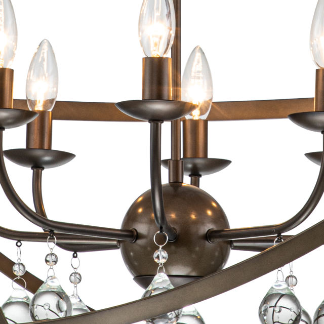 Modern Farmhouse Circle Frame Crystal Chandelier Pendant Lighting with Cage Shade For Restaurant/ Kitchen/ Dining Room