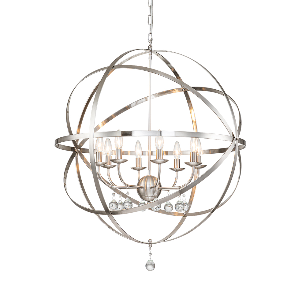 Modern Farmhouse Circle Frame Crystal Orb Chandelier Pendant Lighting with Cage Shade For Restaurant/ Kitchen/ Dining Room