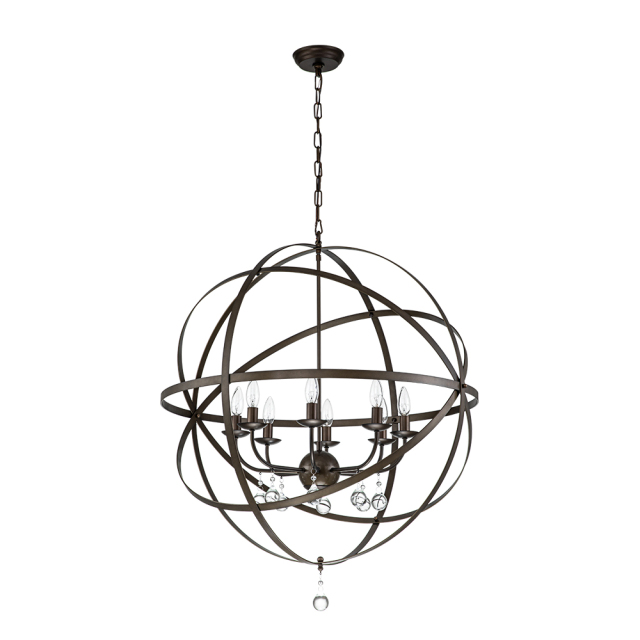 Modern Farmhouse Circle Frame Crystal Chandelier Pendant Lighting with Cage Shade For Restaurant/ Kitchen/ Dining Room