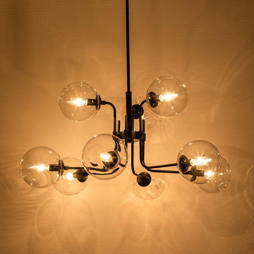 Glam Modern 9-Light Linear Branch Sputnik Bubble Chandelier for Kitchen Island Dining/Living Room