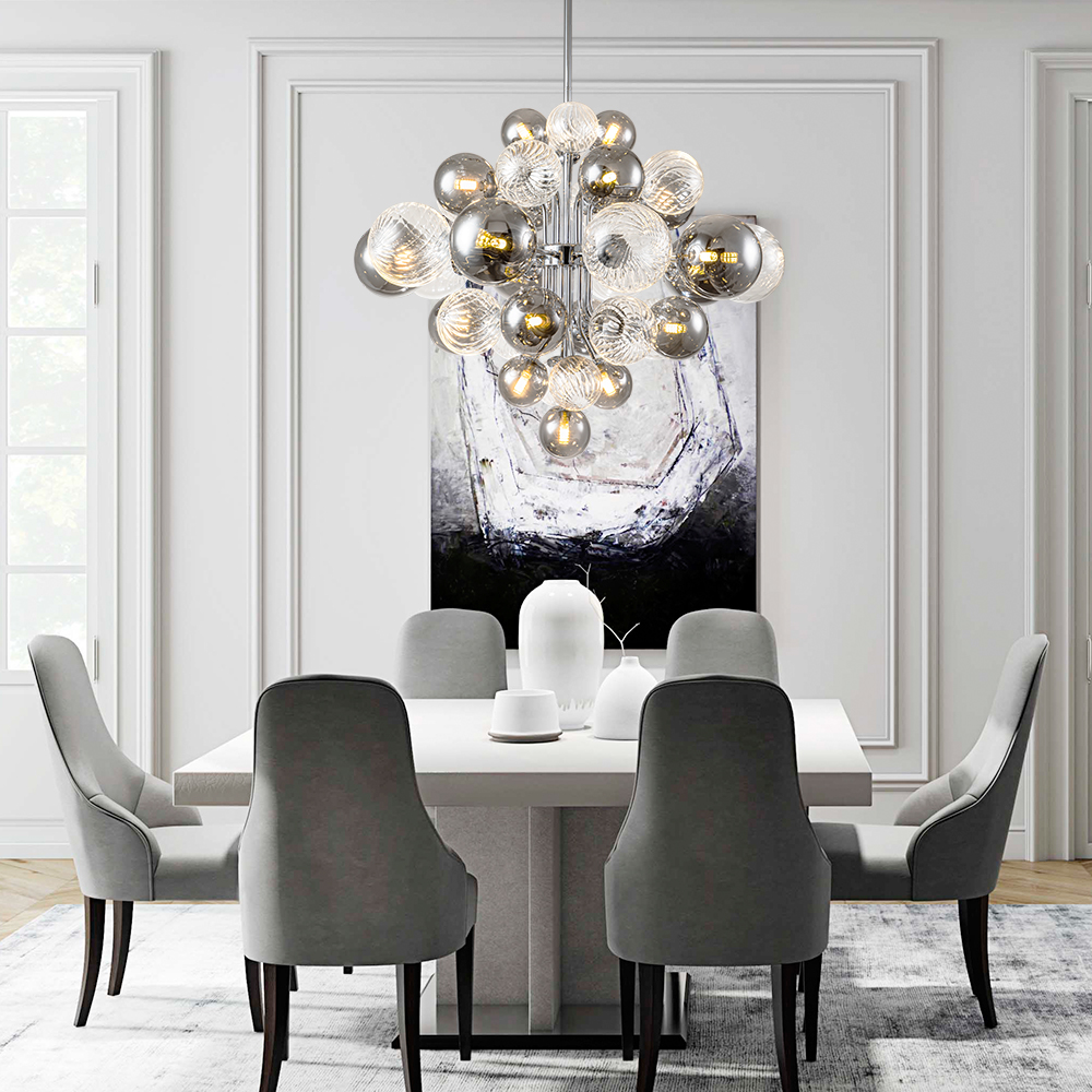 Glam Modern Cluster 8/18 Light Glass Globes Grape Large Bubble Light Chandelier in Chrome Finish for Living /Dining Room