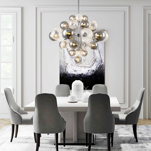 Glam Modern Cluster 8/18 Light Glass Globes Grape Large Bubble Light Chandelier in Chrome Finish for Living /Dining Room