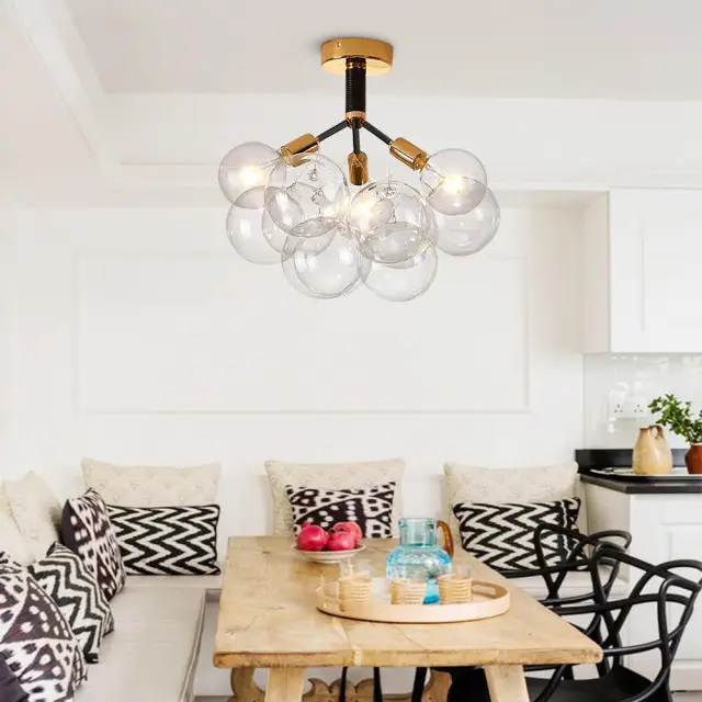 Modern Glass Bubble Ceiling Chandelier Glass Semi Flush Mount in Black/White for Living Room Dining Room Bedroom