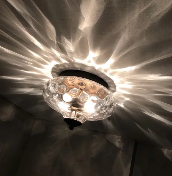 Modern Farmhouse 2-Light Flush Mount Ceiling Light with Hammer Glass Shade for Kitchen/ Hallway