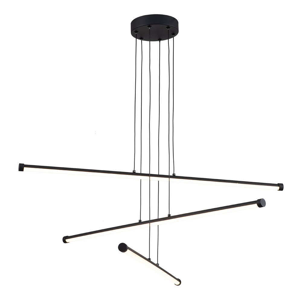 Dimmable Modern Black LED Linear Chandelier Adjustable Slender Tube Pendant Lighting for Home Office Dining Room Kitchen Island