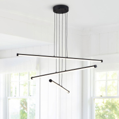 Dimmable Modern Black LED Linear Chandelier Adjustable Slender Tube Pendant Lighting for Home Office Dining Room Kitchen Island