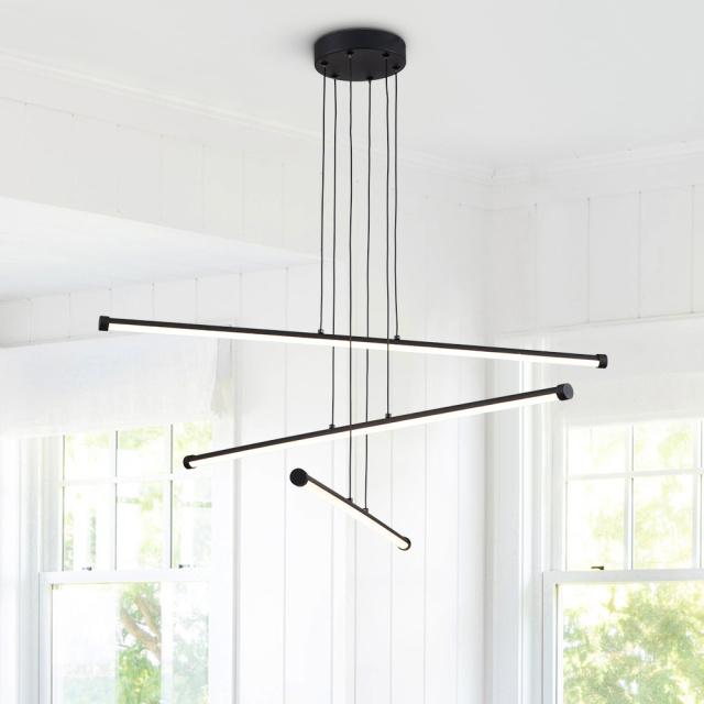 LED Modern Linear Chandelier Slender Tube Pendant Lighting for Home Office Dining Room Kitchen Island