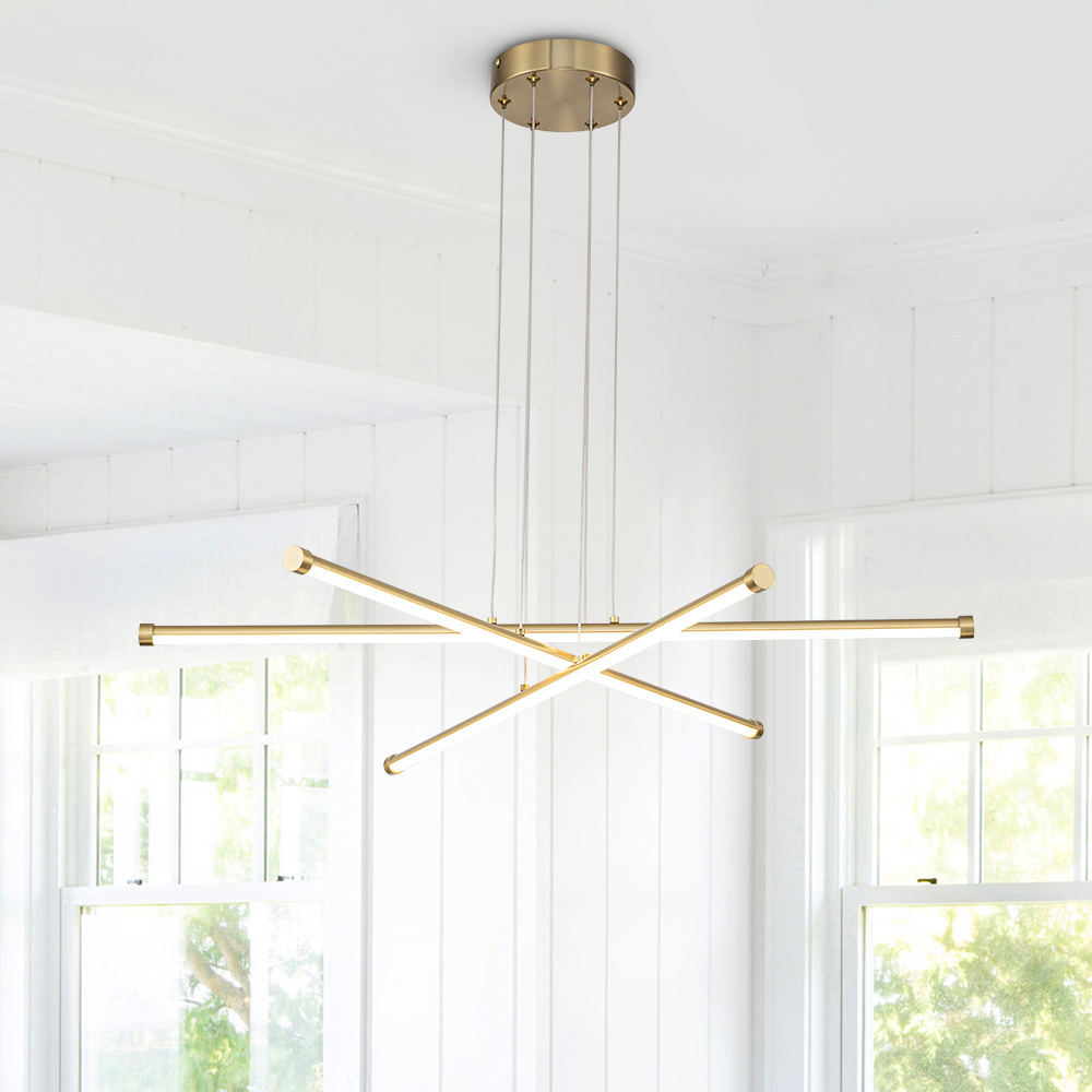 Dimmable Modern Black LED Linear Chandelier Adjustable Slender Tube Pendant Lighting for Home Office Dining Room Kitchen Island