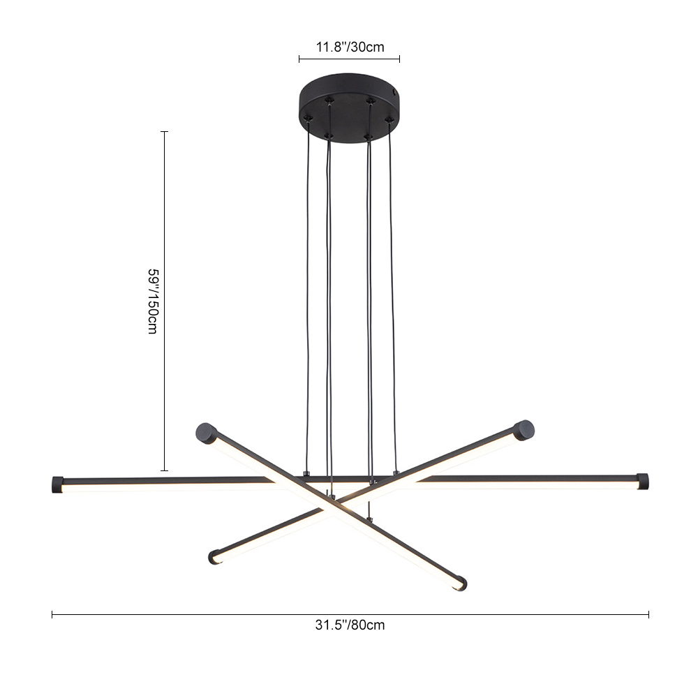 Dimmable Modern Black LED Linear Chandelier Adjustable Slender Tube Pendant Lighting for Home Office Dining Room Kitchen Island