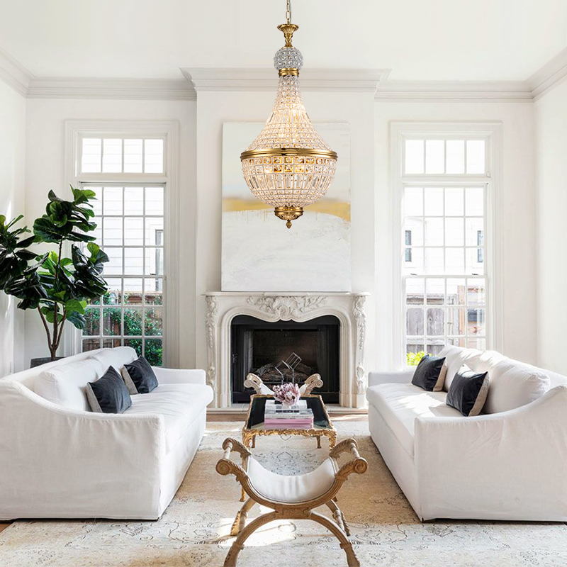 6-Light Modern French Empire Crystal Glass Chandelier in Antique Brass Finish for Living Room/Dining Room/ Master Bedroom