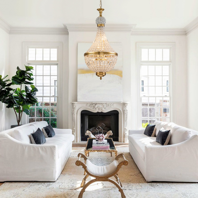 6-Light Modern French Empire Crystal Glass Chandelier in Antique Brass Finish for Living Room/Dining Room/ Master Bedroom