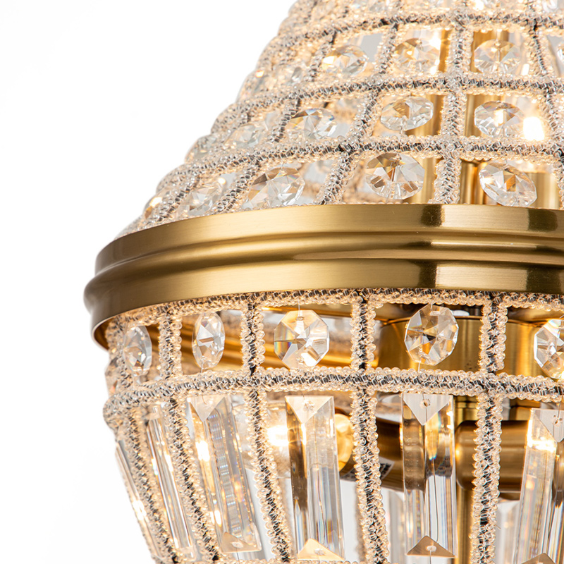 6-Light Modern French Empire Crystal Glass Chandelier in Antique Brass Finish for Living Room/Dining Room/ Master Bedroom