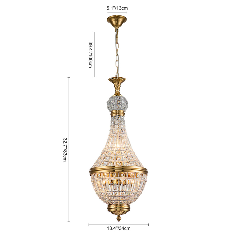 6-Light Modern French Empire Crystal Glass Chandelier in Antique Brass Finish for Living Room/Dining Room/ Master Bedroom
