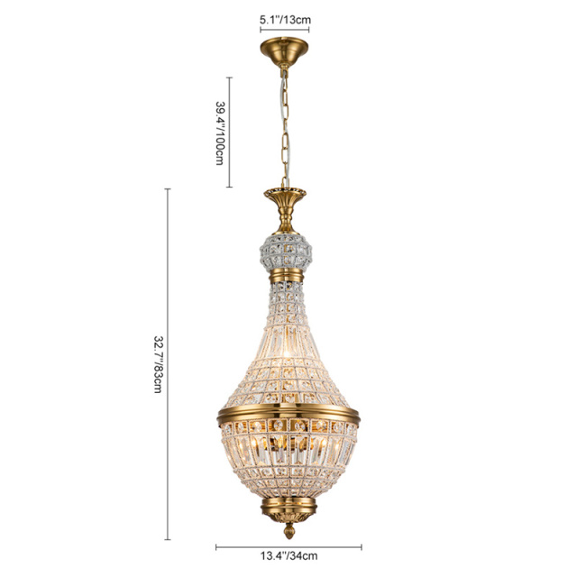 6-Light Modern French Empire Crystal Glass Chandelier in Antique Brass Finish for Living Room/Dining Room/ Master Bedroom