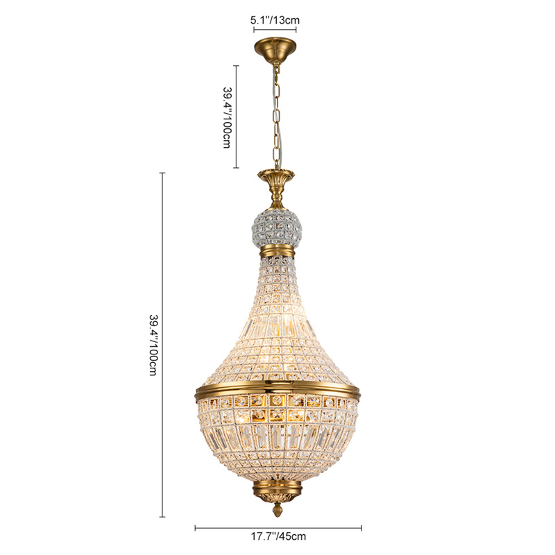 6-Light Modern French Empire Crystal Glass Chandelier in Antique Brass Finish for Living Room/Dining Room/ Master Bedroom