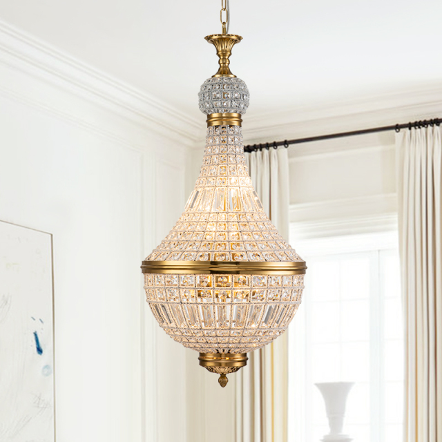 6-Light Modern French Empire Crystal Glass Chandelier in Antique Brass Finish for Living Room/Dining Room/ Master Bedroom